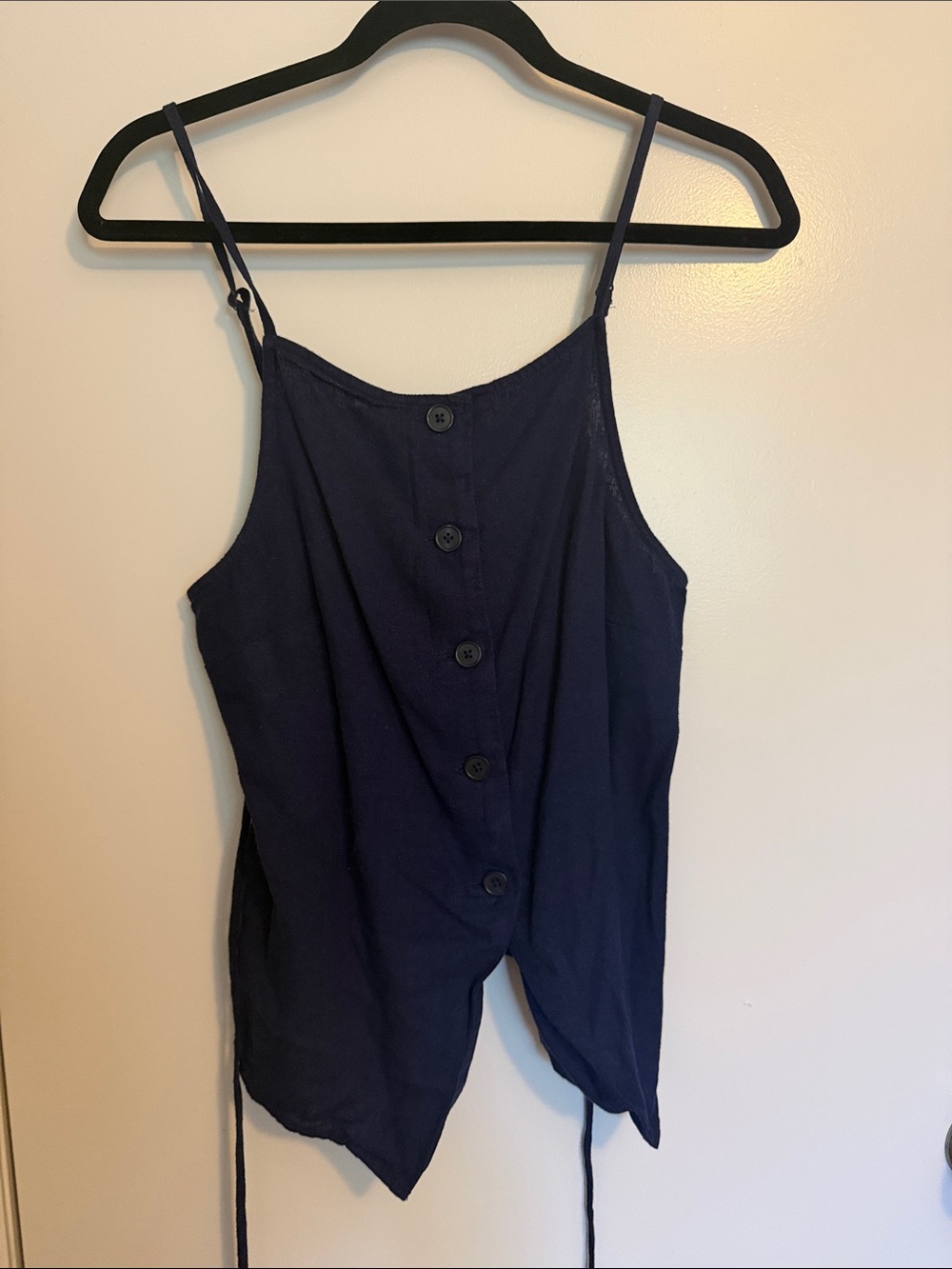 Navy Button-Front Spaghetti Strap Top
